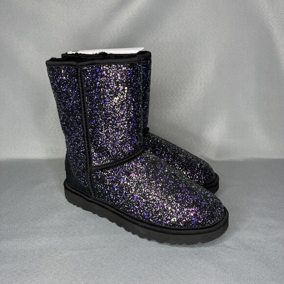 New Women's 7 UGG Boots Black Cosmos Sparkles Multi Glitter Classic Short - Picture 4 of 15